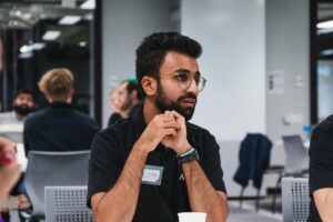 Vikrant at an Engineering Without Borders talk night as a representative field professional from Arup, his previous employer. 