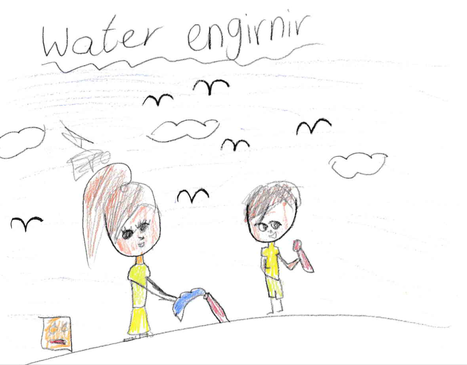 A drawing by student from the Torres Strait of two female water engineers, suggesting that the Regioneering program is breaking engineering stereotypes